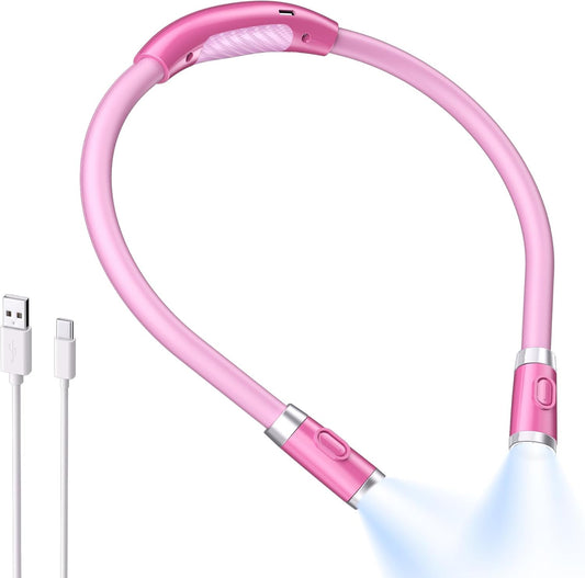 LUXJET Neck Reading Light & Book Light for Reading in Bed - Hands Free, 3 Colors & 6 Brightness Levels, 360° Flexible Arms, 80-Hour Rechargeable - Reading, Knitting, Camping, Repairing