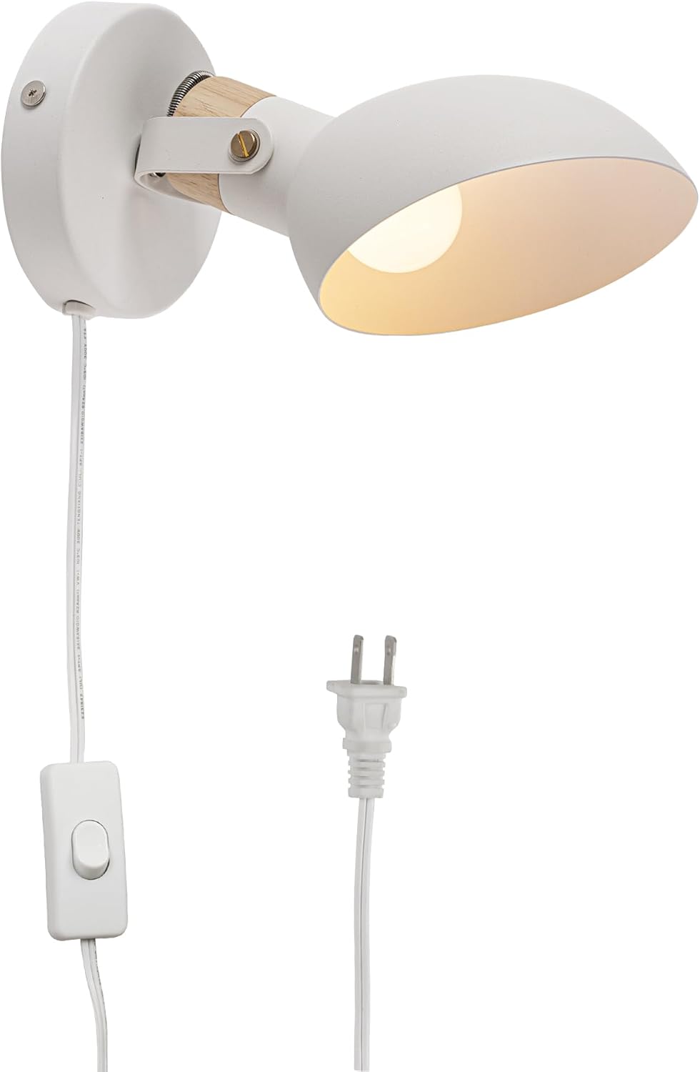 Aisilan Modern Wall Sconce with Plug in Cord and On Off Switch 5W E12 Bulb Matte White Swivel Wall Light for Bedside Living Room Corridor Hotel 3000k White