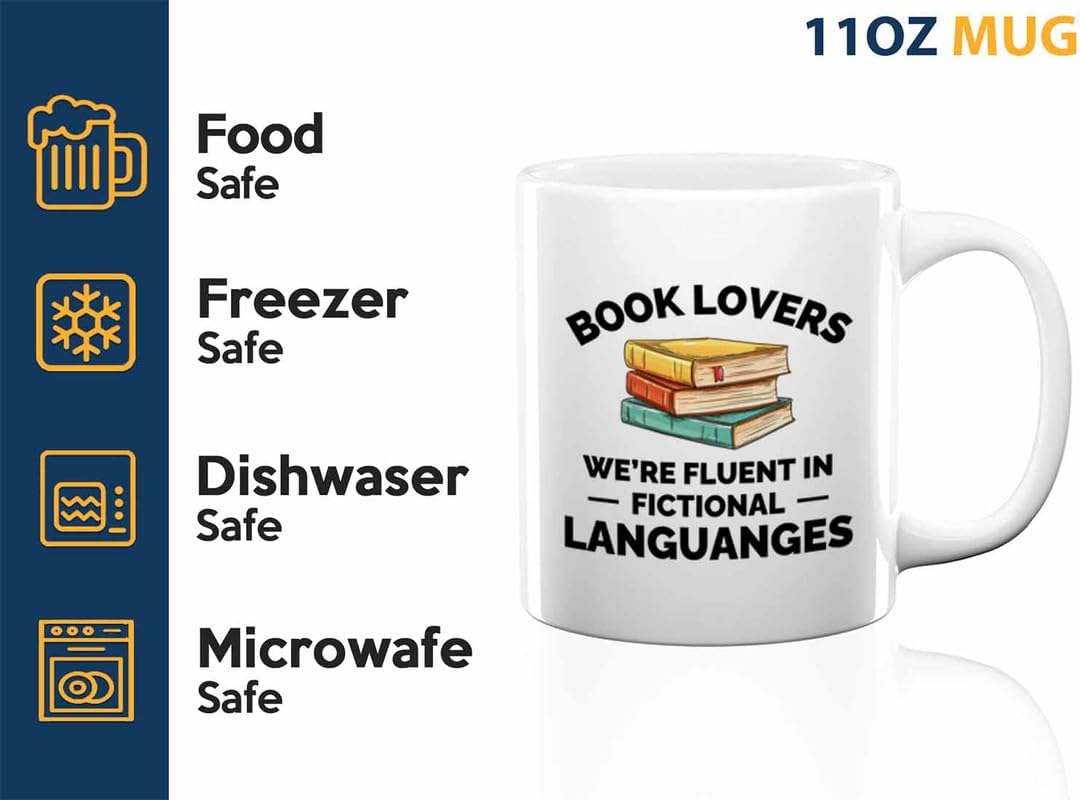 Book Lover Coffee Mug 11oz White - fluent in fictional - Gift For Poets Bookish People Bibliophile Librarian Book Club Reader