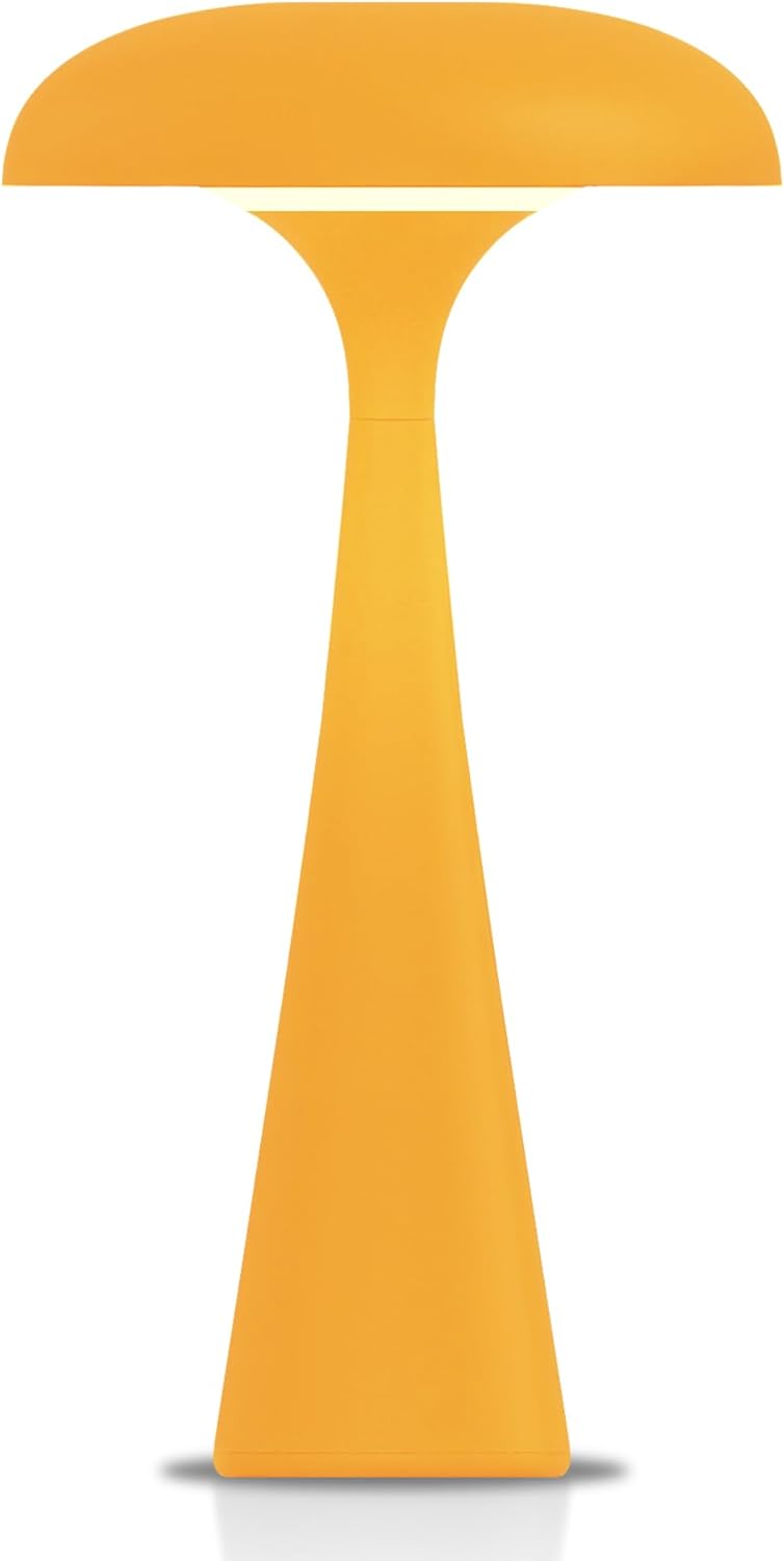 Cordless Table Lamp,Touch LED Reading Light,Cute Desk Lamp with 3 Colors Dimmable,Rechargeable Small Mushroom Lamp,Vintage Aesthetic Lamp for Bedroom Living Room Dorm Decor(Yellow)