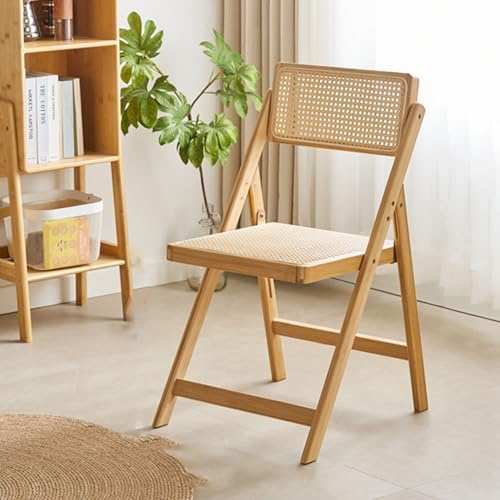 Leather Upholstered Chair,Mid Century Vintage Rattan Chair Adjustable Back Stackable Comfy Rattan Seat Ideal for Bedroom Living Room Reading Room Dining Area Wood Frame