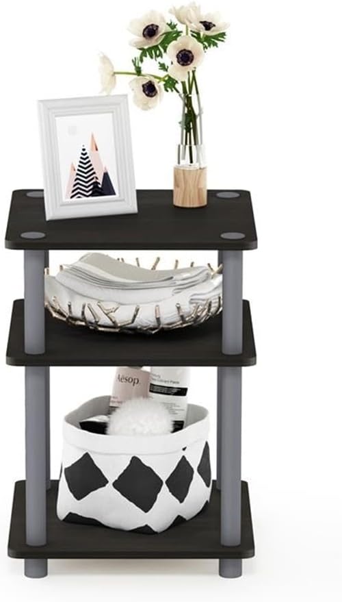 Furinno JAYA Side Table Set of 2, 2-Tier Round End Table with Oval Tabletop, Night Stand, Bedside Table with Open Shelf, for Living Room, Bedroom, Walnut