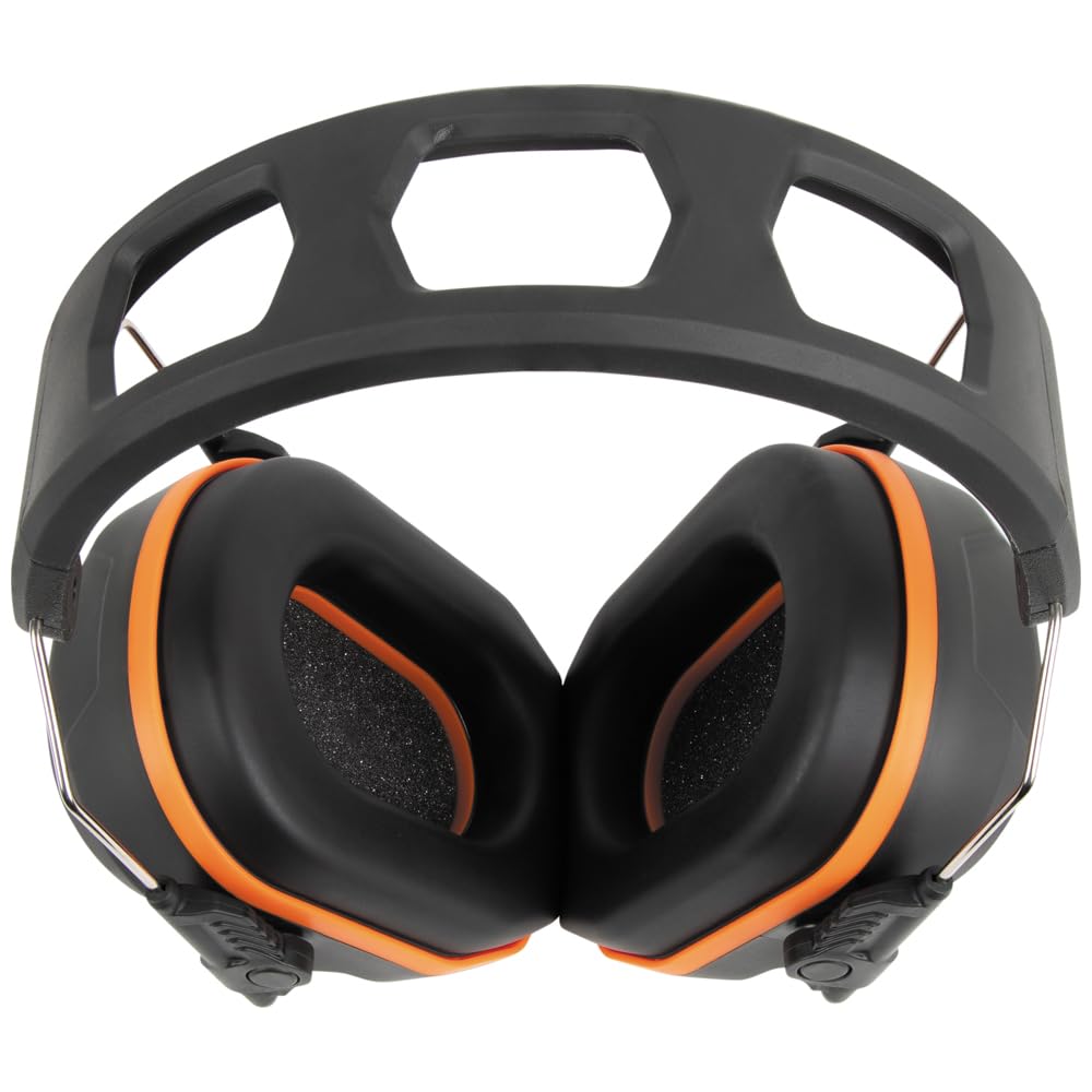 Klein Tools 60570 Hearing Protection Ear Muffs, NRR 27dB, Ultra-Slim Over-the-Head Adjustable Safety Earmuffs for Loud Jobsites