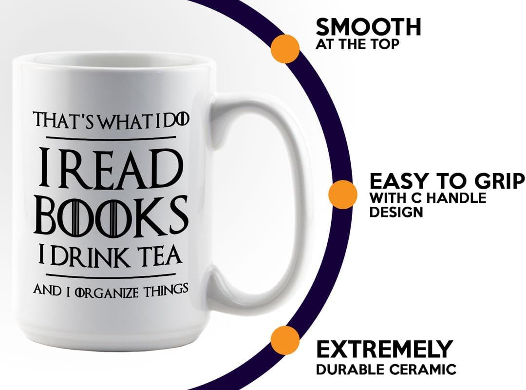 Book Lover Coffee Mug 15oz White - Tea Organize Things - Book Lover Gifts For Women Book Club Book Lovers Gifts Bookworm Book Reader Gifts
