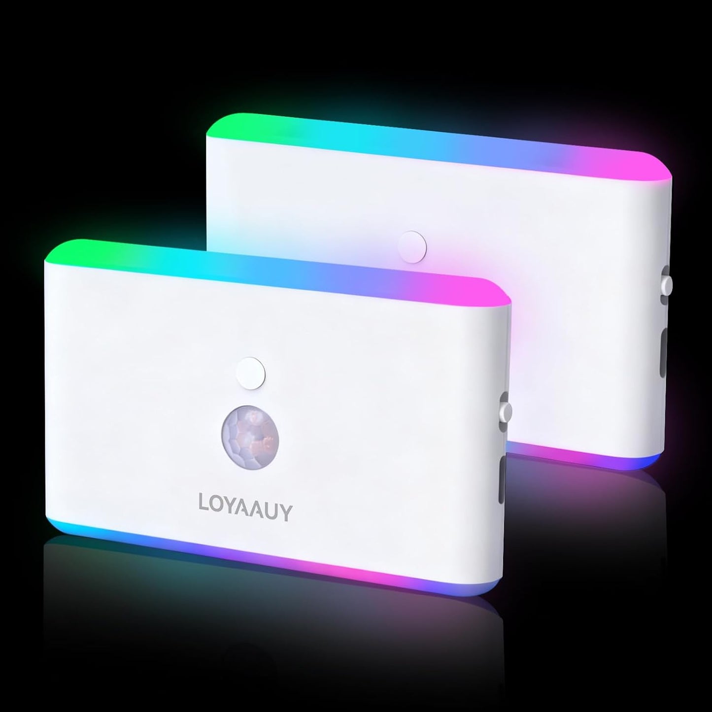 Motion Sensor Night Light 2-Pack, Long-Lasting Rechargeable Magnetic LED Nightlight, Warm & RGB Soft Dimmable, Wireless USB Auto Sensor Lights for Indoor Bedroom, Bathroom, Hallway, Stairs