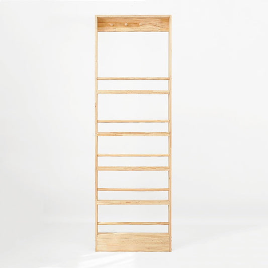 Wooden Slim Shelf with Hooks, Wall Mount, Organizer for Toys and Books, Behind-The-Door, Space-Saving (H: 185cm)