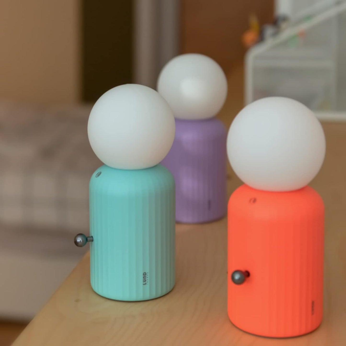 Skittle Table Lamp with Charging Pad - Bedside Nightstand Home Decor for Office, Bedroom, Living Room Orb 3" W x 7" H (Mint Green)