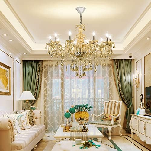 Cognac K9 Crystal Chandeliers Lighting Fixture 10 Lights, Modern Crystal Ceiling Lights, E12 Crystal Pendant Light Fixtures for Home Store Hallway (10 Lights)