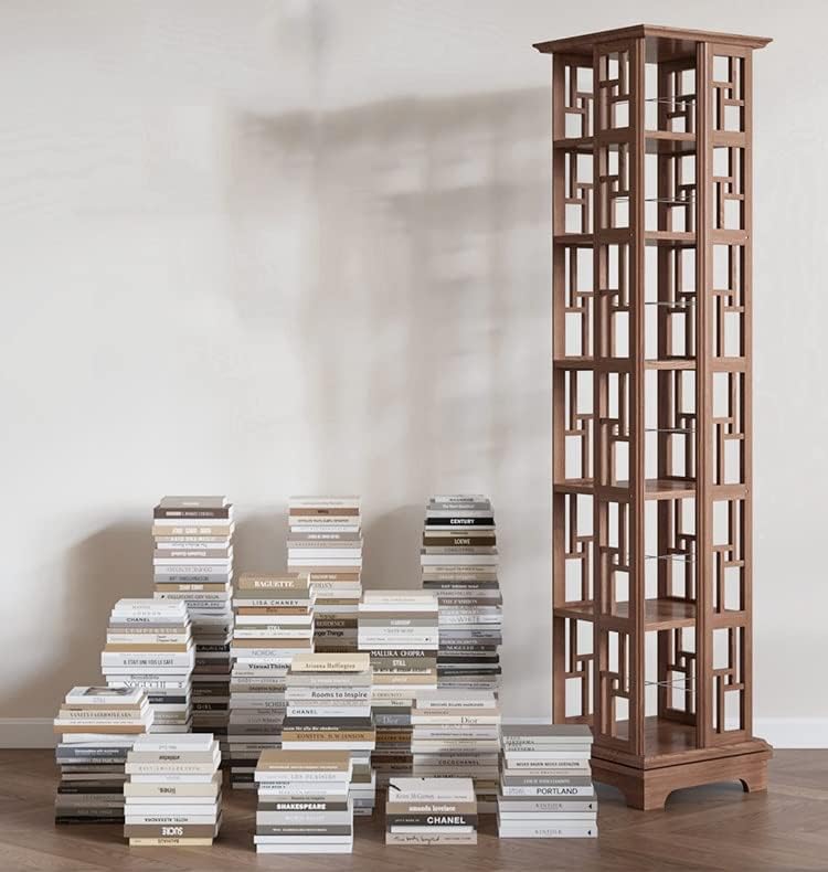 All Solid Wood Rotating Bookshelf, 360-degree Bookcase Creative Simple Floor Bookcase Shelf for Living Room MINGPING (Size : Log Color 5floors 44x44x170cm) ()