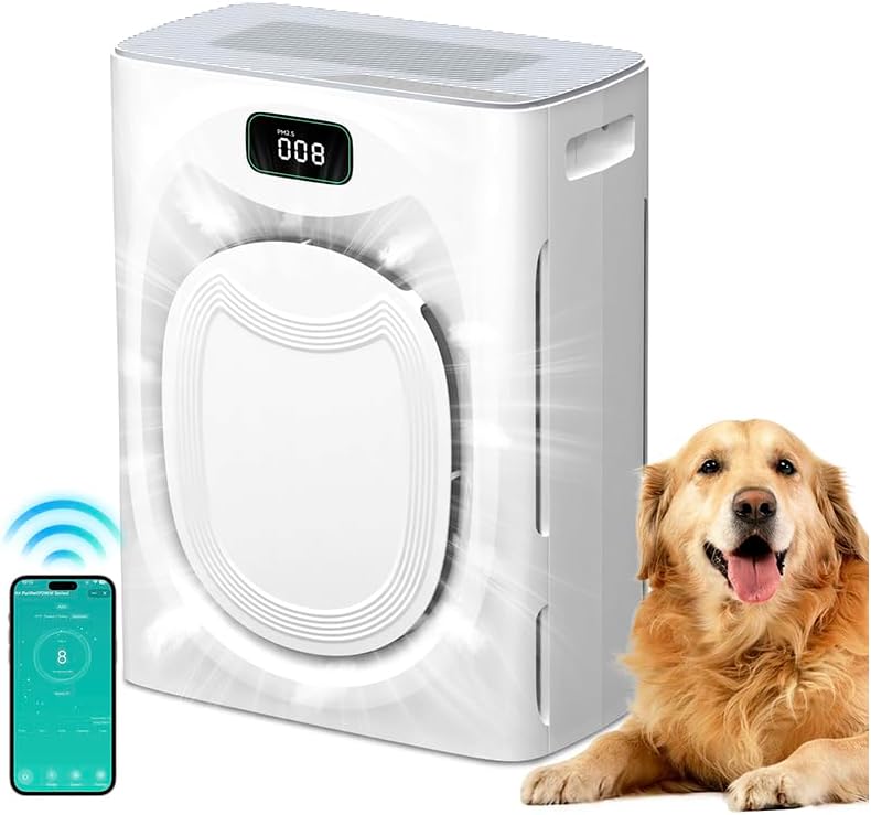 JVO Air Purifier for Pets Home - Covers 2400sq.ft Large Room, with Washable Filter & PM2.5 Display, Air Cleaner for Bedroom, Dorm, Office, Captures Pet Dander/Hair
