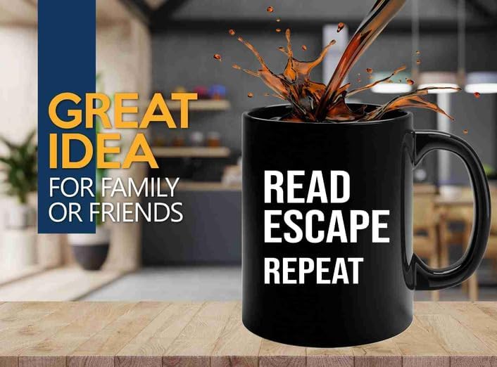 Book Lover Coffee Mug 11oz Black -read escape repeat - Book Lovers Gifts Book Reader Gifts Book Club Gifts Book Reading Cup Reading Gifts