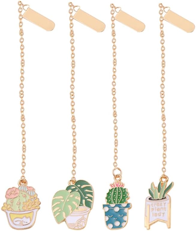 NUOBESTY 4Pcs Plant Bookmark Cactus Page Holder Clip Metal Book Markers Botanical Bookmark Decorative Book Page Marks for Teachers Day Presents