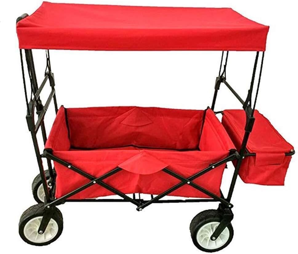 Foldable Garden Cart with Adjustable Telescopic Handles, 100kg Load Capacity, Removable Canopy, Portable Utility Wagon