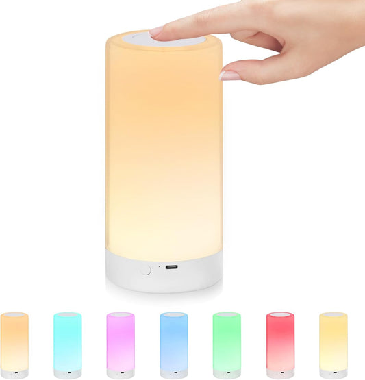 Table Lamp, Touch Sensor Bedside Lamps, Dimmable Warm White Light & Color Changing RGB for Kids Room,Living Room,Camping