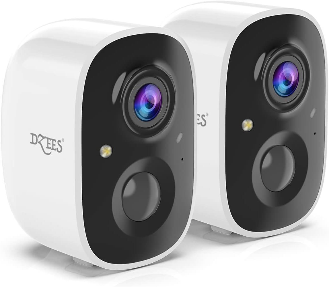 Dzees Outdoor Camera Wireless, 2K Battery Powered WiFi Surveillance Camera for Home Security System with Siren Alarm & Spotlight, Motion Detection, Color Night Vision, IP65 Waterproof Cloud/SD-2-Pack