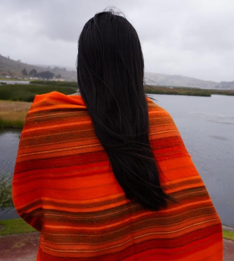 Alpaca Wool Blanket – Naturally Warm and Ultra-Soft Comfort – 65 x 48 - Breathable and Hypoallergenic – Non-Itchy Alpaca Blanket, Handwoven, Cozy Feel and Beautiful Natural Texture(Orange)