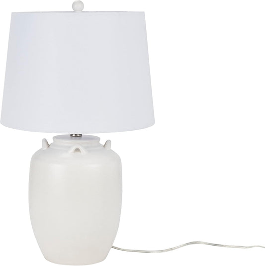 Nourison Home 24" White Farmhouse Ceramic Pottery Jug Table Lamp for Bedside Table, Living Room, Office, Entryway