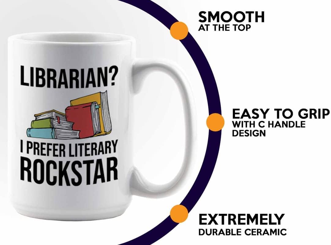 Book Lover Coffee Mug 15oz White - literary rockstar - Gifts for Book Club Readers Book Nerd Librarians Book Worm Bookish