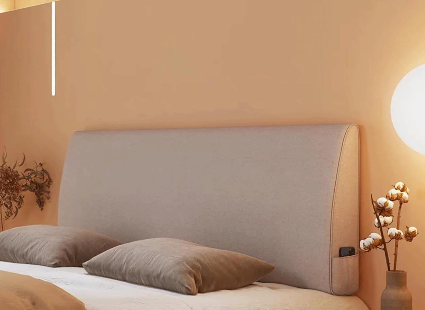 Upholstered Headboard Cushion Wedge Bolster Bed Backrest Positioning Support Reading Pillow with Removable Headboard Cover(Size:Paste 63"/160cm,Color:Grey)