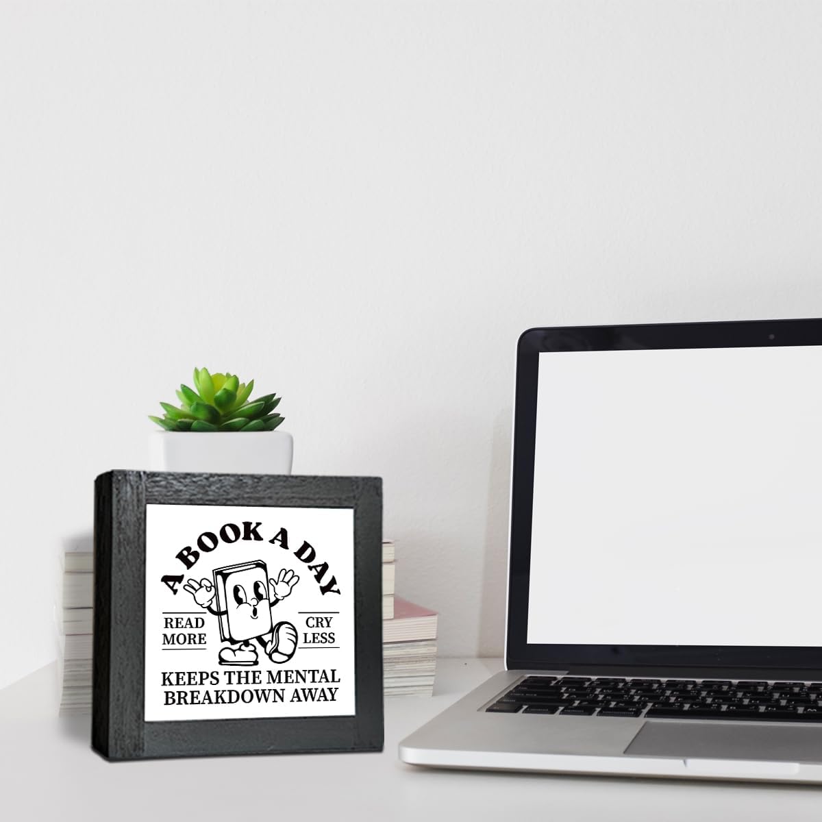 Farmhouse Wood Sign, A Book A Day Keep The Mental Breakdown Away Sign, Black Wooden Box Sign, Inspirational Book Quote Sign, Bookstore Decor, Book Themed Decoration, Library Decor, Book Lover Gift 46