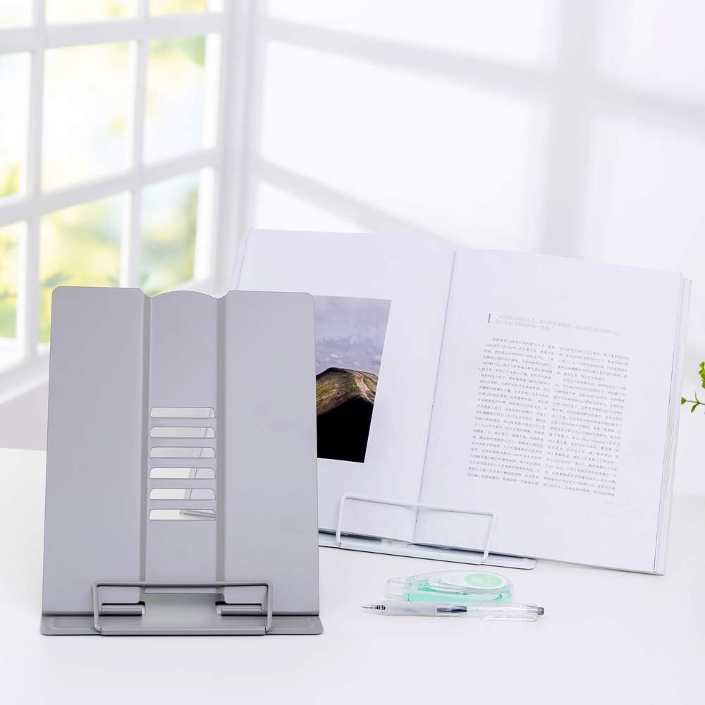 Citmage Desk Book Stand Document Holder Heavy Duty Metal Reading Stand with Book Magazine Menu iPad Music Score Speech Draft with 6 Adjustable Positions(Grey)