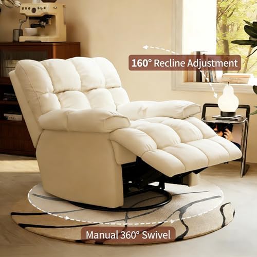 360° Swivel Rocker Recliner Chair - Manual Recliner with Technical Corduroy Fabric for Bedroom & Living Room, Comfortable Lounge Chair (Corduroy, E)