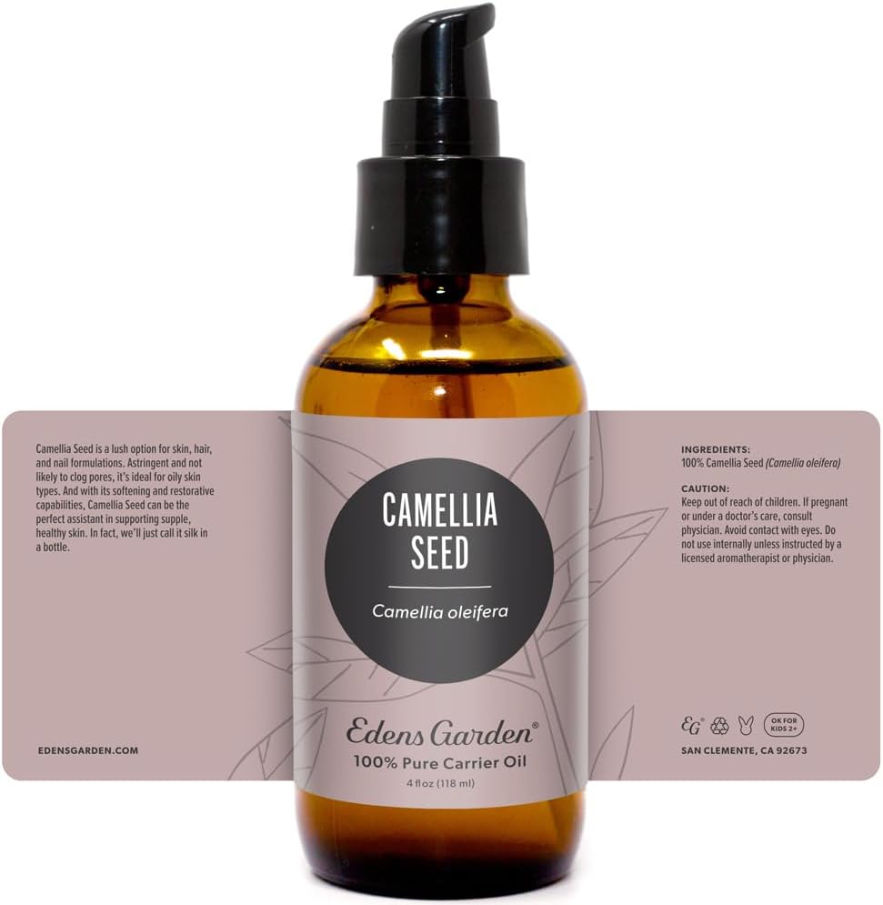 Edens Garden Camellia Seed Carrier Oil- 100% Pure Premium Cold Pressed & Hexane Free, Natural Moisturizer for Face, Skin, Hair, Scalp & Nail Care, Diluting Essential Oils & Massage 118 ml (4 fl oz)