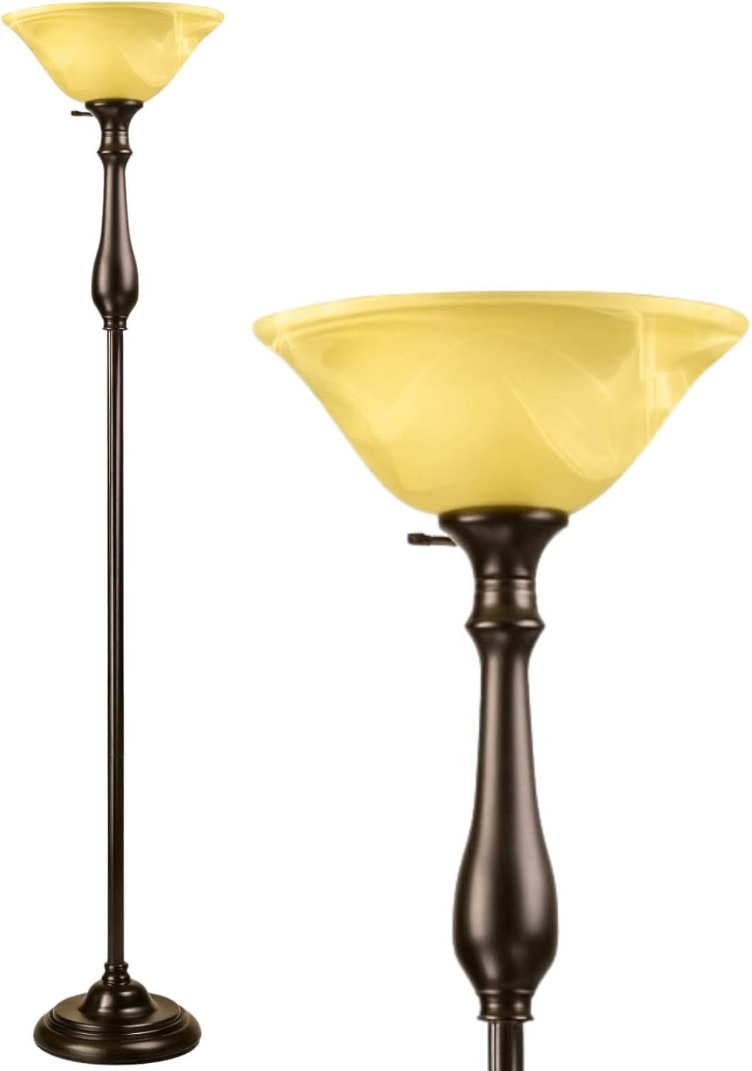 LIGHTACCENTS Royal Bronze Torchiere with Amber Alabaster Shade – Standing Light for Bedroom, Living Room, Office, Reading Corner – Floor Lamp for Home Décor, Ambient Uplight Accent