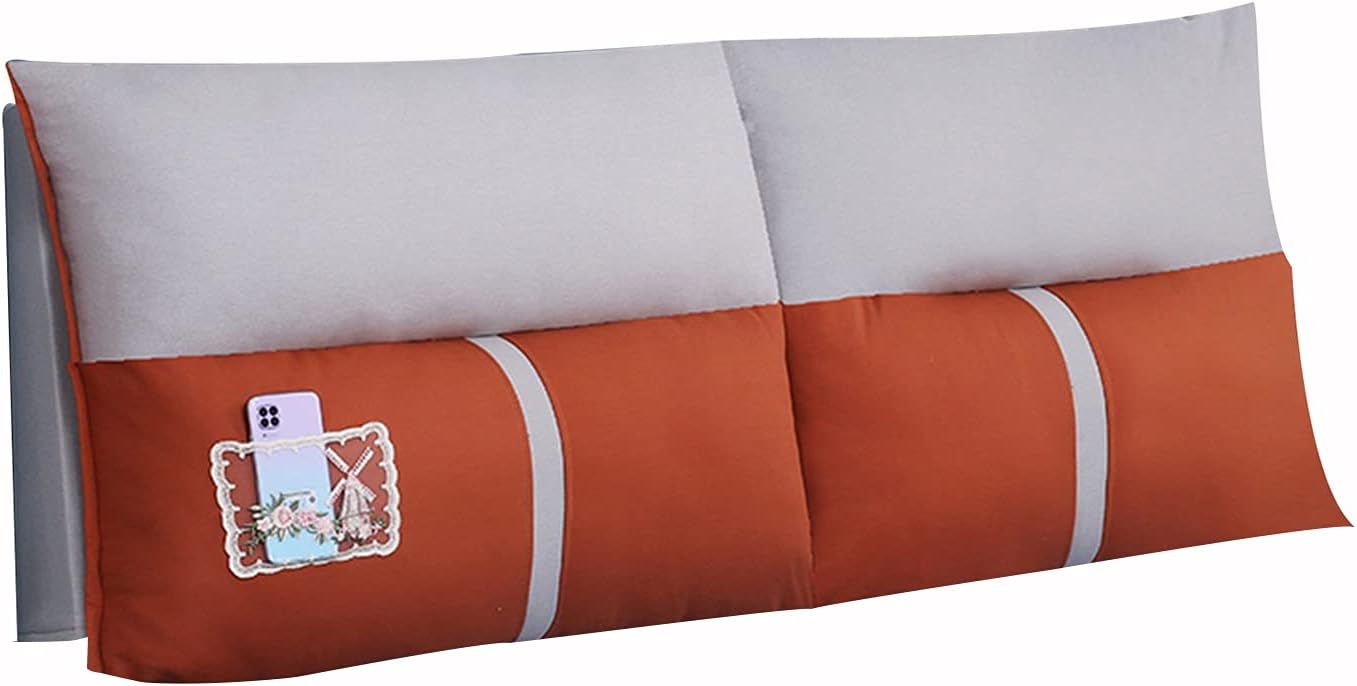 Headboard Bed Backrest Cushion Lumbar Support Cushions Reading Pillows Rectangular Bed for Twin Full Bueen and King Sizes 5 Colour 5 Size (Colour: (Blue+Gray) Size : 90 x 60 x 13 cm (Orange+Grey) 90 x
