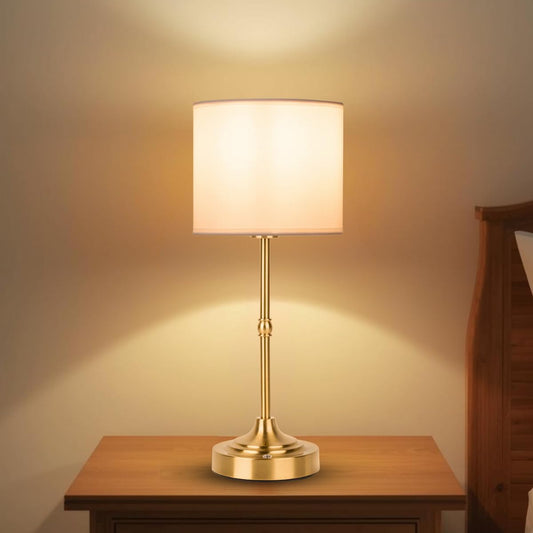 Rechargeable Table Lamp, Cordless Touch Lamps, Portable Desk Light with Stepless Dimmable Brightness & Fabric Shade for Nightstand Bedside Living Room (Gold, Straight)
