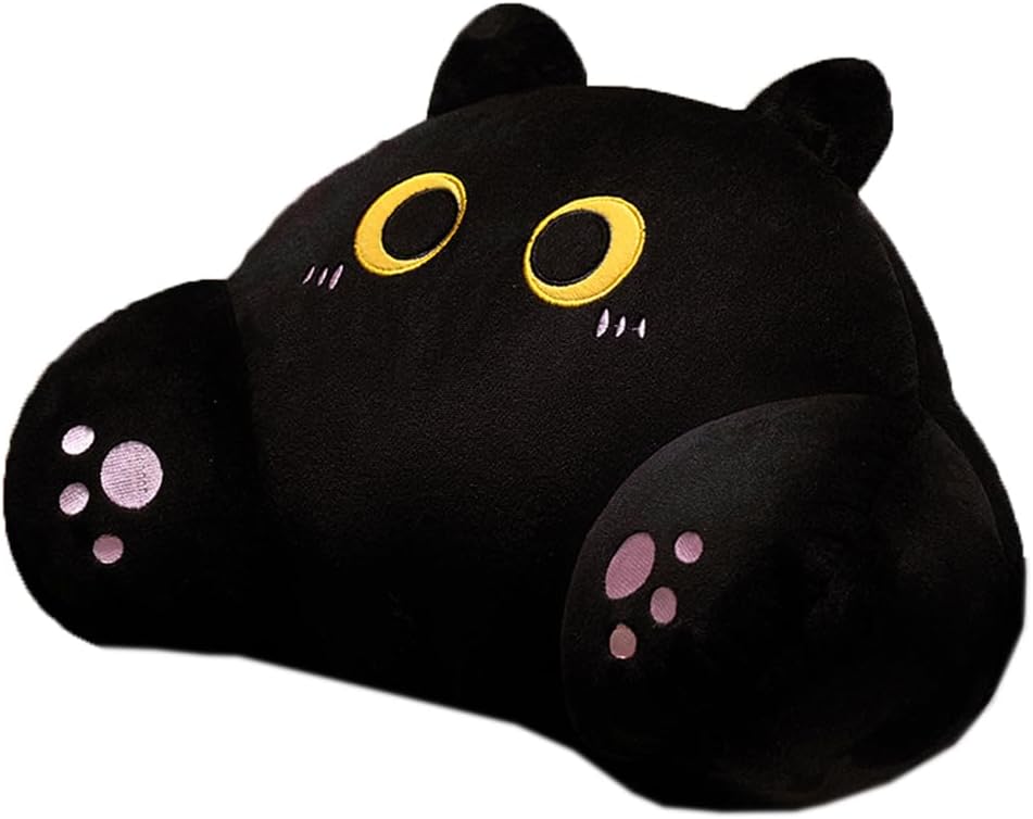 Tingting's Dream Cute Cat Bed Rest Reading Pillow Office Chair Lumbar Support Pillow Soft Cartoon Waist Cushion Rest Chair Pillow (Black, 35×45CM/13.8"×17.7")