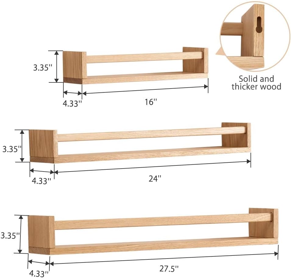 Oak Nursery Floating Shelves 27.5 Inches Wall Mounted Nursery Shelf, Wood Bookshelf Wall Shelves for Kitchen Spice Rack Bedroom Living Room Baby Nursery Room, Natural