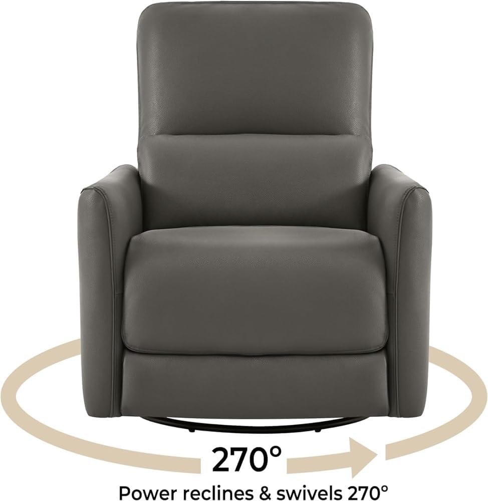 Electric Leather Power Swivel Glider Recliner with Lumbar Support & USB Charging, Modern Grey Upholstered Reclining Sofa Chair for Nursery, Living Room & Bedroom, Adjustable Ergonomic Comfort