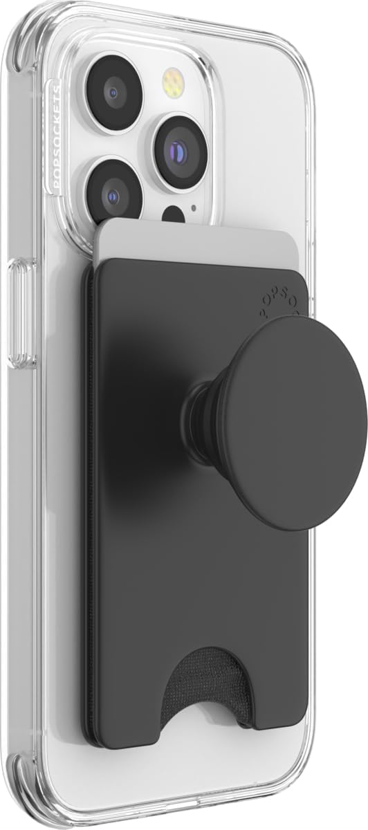 PopSockets Adhesive Phone Wallet and Card Holder with Grip, Black - Black
