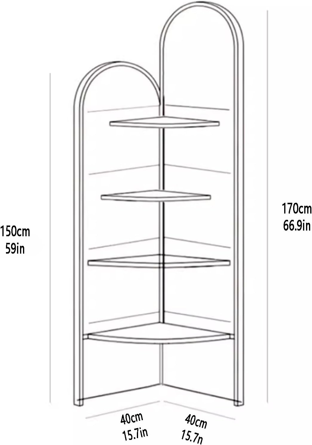4-Tier Corner Bookcase Wood Shelf,Open Display Storage Stand Bookshelf,Fan-Shaped Storage Cabinet with Decorative Painting,Corner Wall Shelf for Living Room,Office(B,170*40cm/66.9*15.7in)