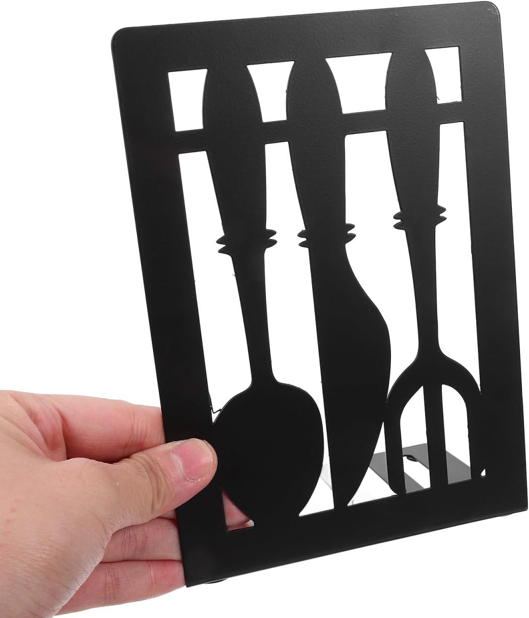 TEHAUX Decorative Metal Bookends with Cutlery Design 1 Pair Book Holder for Kitchen Cookbooks and Shelves Creative Book Organizer for Home Office and Study 6.77X4.72X3.54In