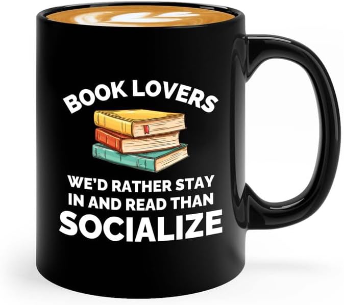 Book Lover Coffee Mug 11oz Black - Read than socialize - Gift For Poets Bookish People Bibliophile Librarian Book Club Reader
