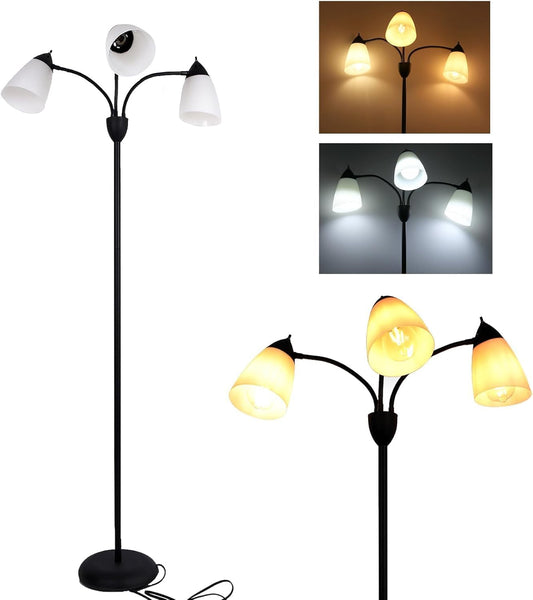 FIRVRE Modern Reading Floor Lamp, 3-Light Floor Lamp Black with Reading Lamp, Adjustable Flexible Tree Standing Lamp for Bedroom Study Room Office, Modern Multi Head Reading Floor Lights, E26 Base