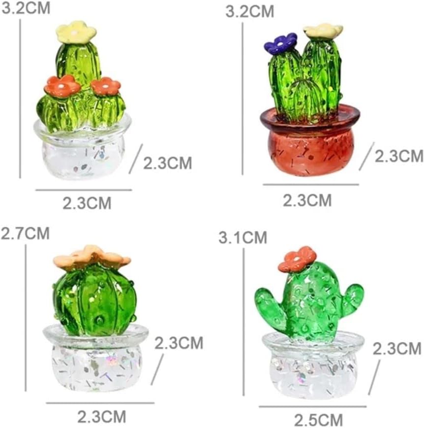 4Pcs Mini Cactus Figurines Ornaments Desktop Craft Car Inner Ornaments Adornment Cute Miniature Plant for Home Office Decoration(4Pcs/Set)
