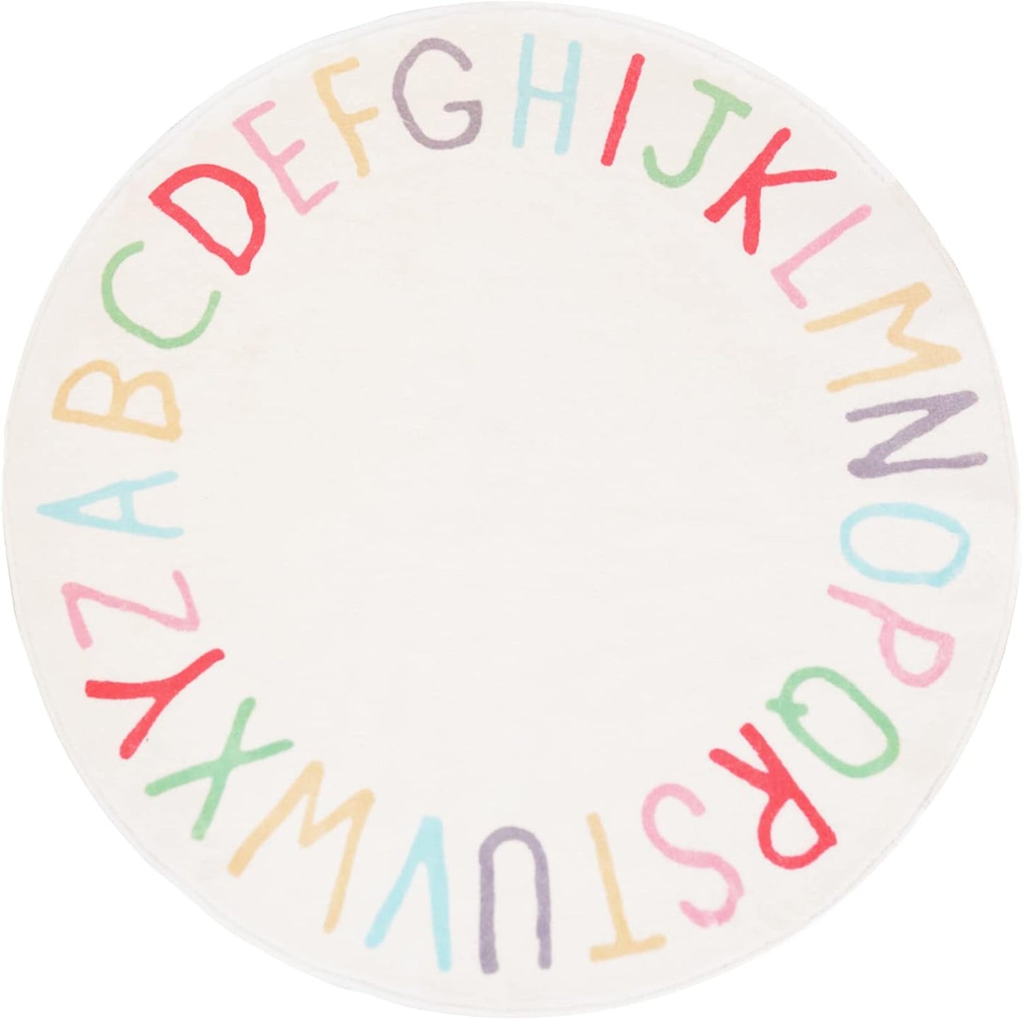 SHIPKEY Round Kids' Rug, Play Rug for Boys, Colored Alphabet Nursery Area Rugs, Kids Bedroom Rugs, Non-Slip Mat, Carpet for Living Room (4 feet)