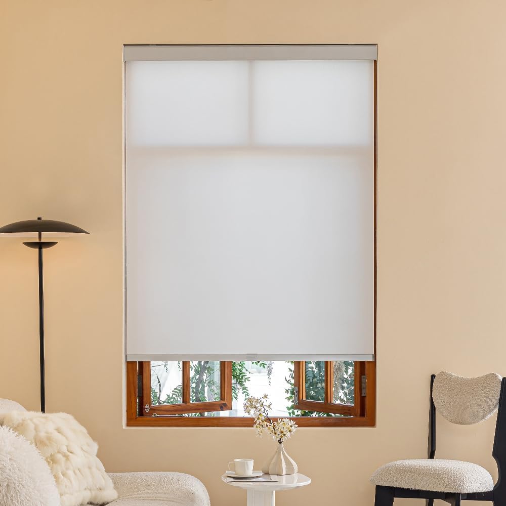 Free Stop Cordless Roller Shades Semi-Opaque Blinds for Windows Room Darkening Rolled Up and Down Shades, UV Protection Window Shades Door Blinds for Home and Office
