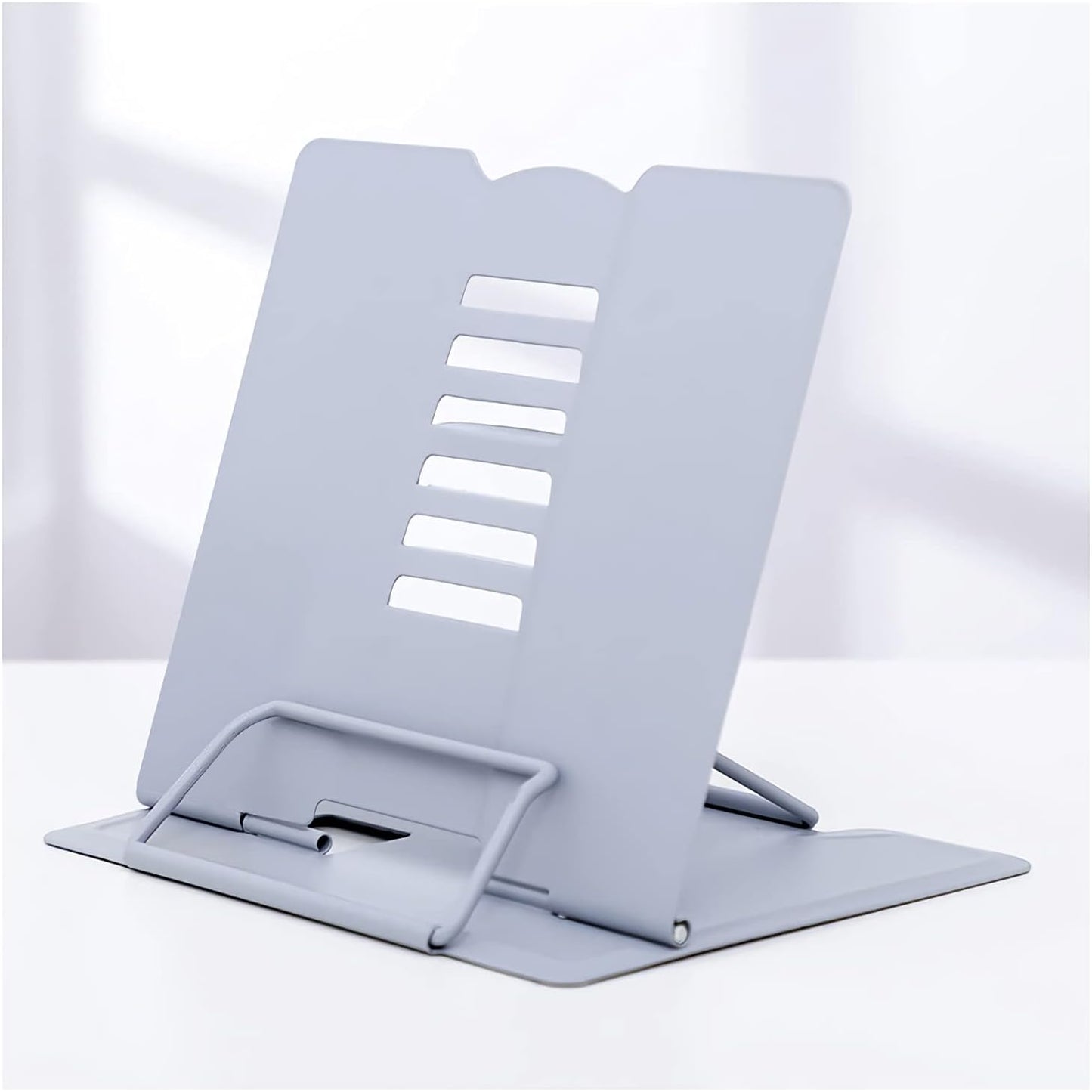 Book Stand Desktop Book Stand Document Holder Metal Reading Stand for Textbook Magazine Tablet with 6 Adjustable Positions 8 x 7.5 inch (Color : Gris) (Gris)