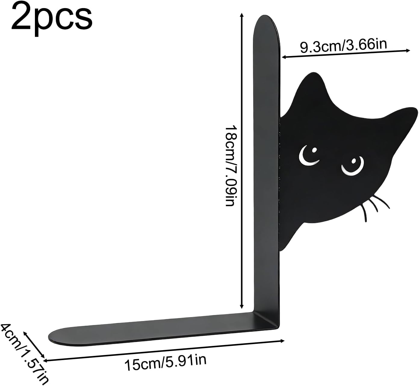 Cat Bookends - Metal Book Divider for Shelf Styling | Peeping Cat Decor Accent with Non-Slip Base Grip, Compact Upright Support & Artistic Silhouette Design for Kids Rooms, Home Offices, Desks and Lib