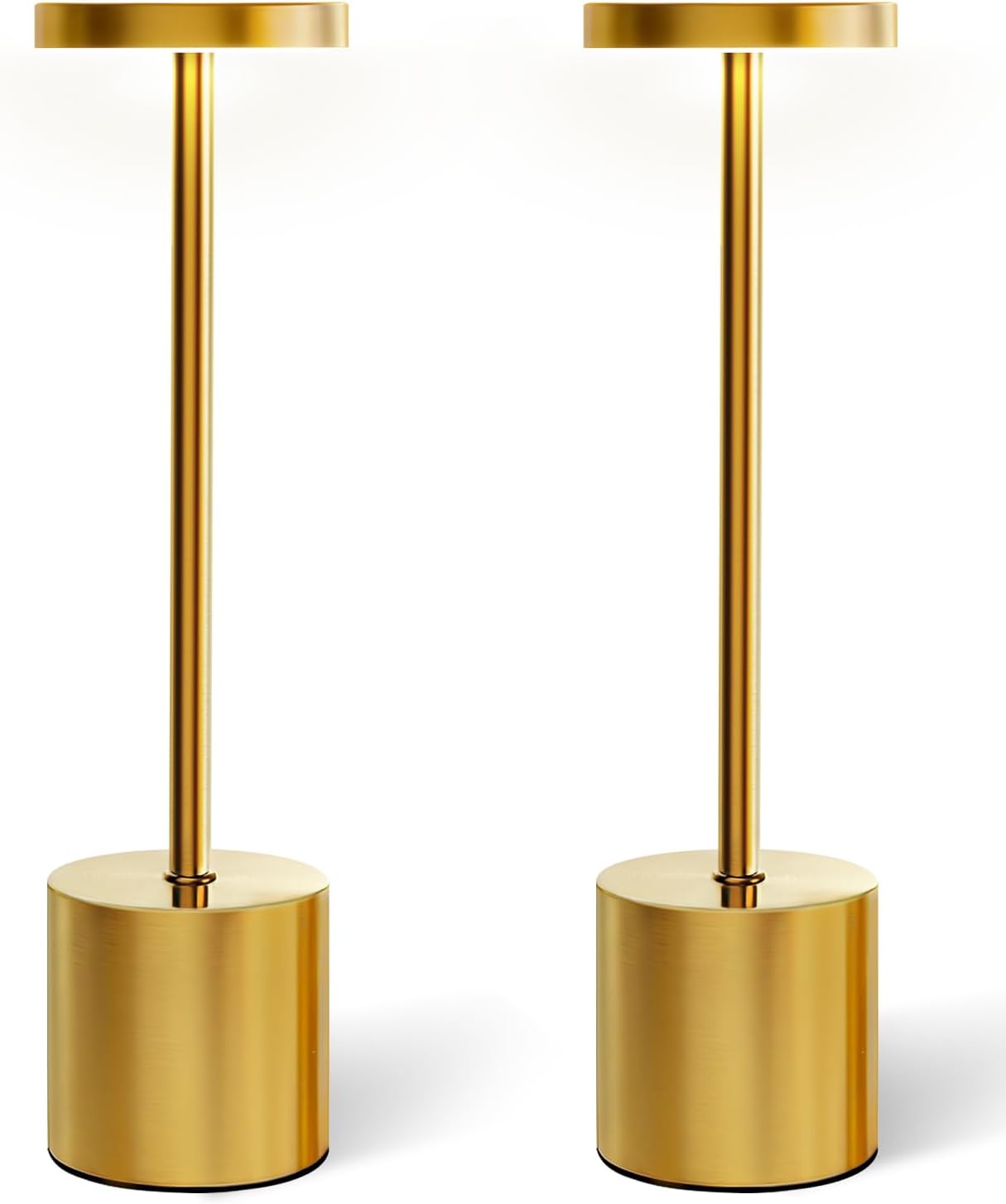 Cordless Table Lamp Set of 2, Gold 5000mAh Rechargeable Battery Operated Lamps, Wireless 3 Color Dimmable Touch Lamp Table Light for Restaurant Dining Patio Outdoor, Home Decor