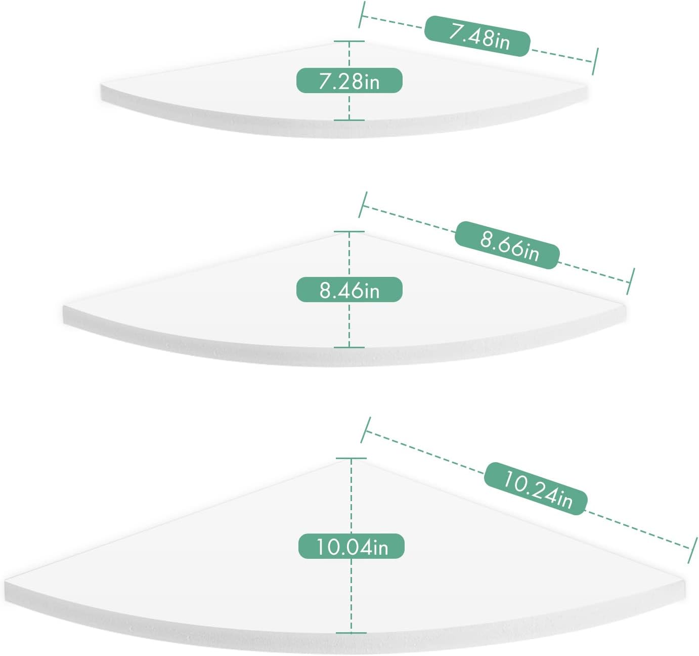 Hapivida Corner Shelf, White PVC Floating Wall Shelf Set of 3 with Angled Fit for Home Storage, Wall Mounted Display Rack for Living Room, Bathroom, Bedroom