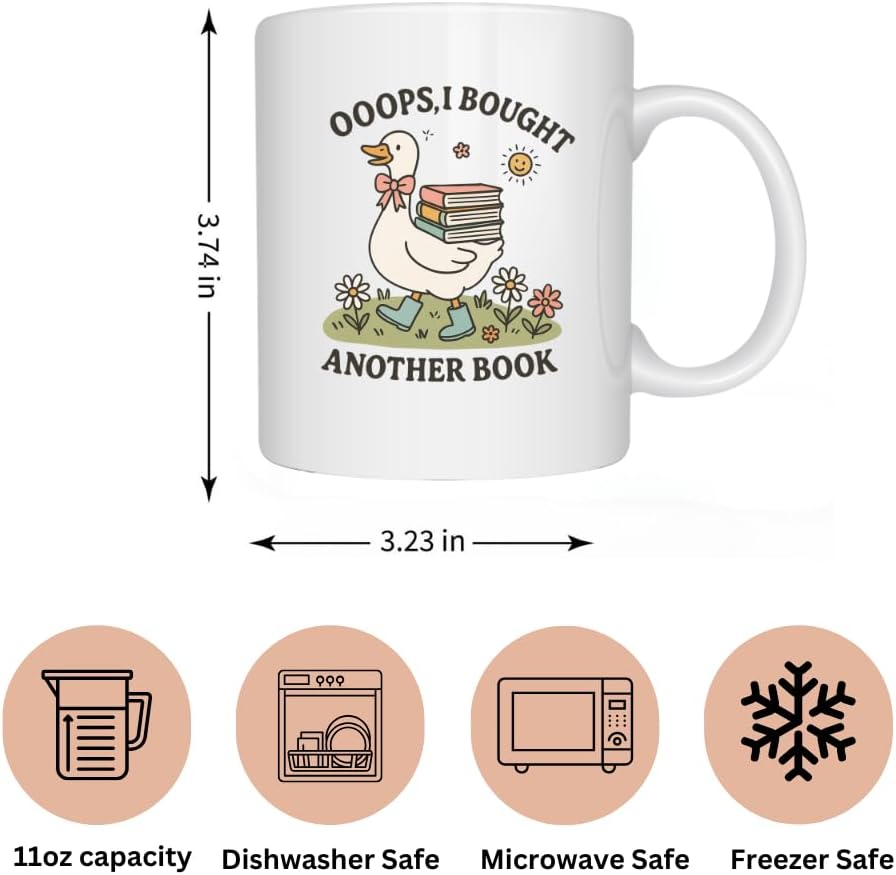MissDaisy-Funny Book Lover Mug, Cute Reading Coffee Cup, Gifts for Readers, Librarians, Teachers, Bookworms & Introverts, Book Humor Animal Design (Bought another book)