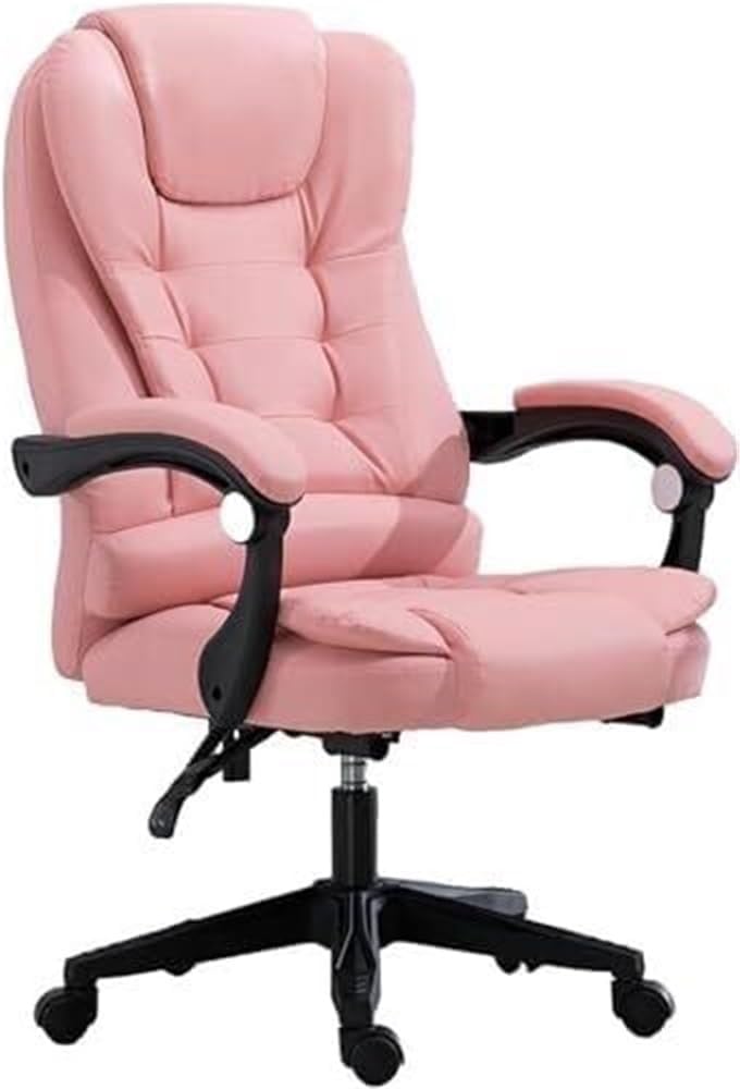 Home Office Ergonomic Chair with Adjustable Height and Tilt Function PU Leather Computer Desk Chair Commercial Grade Swivel Task Chair for Living Room Workspace Reading Room(Pink)