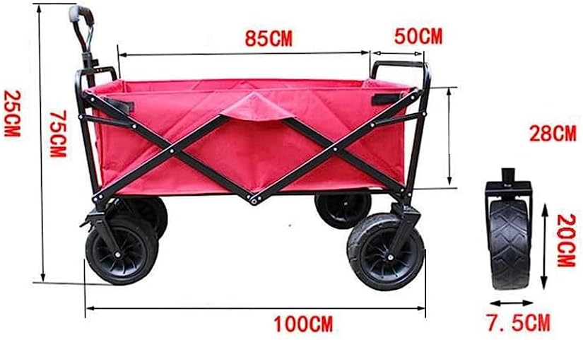 Handcart, Foldable Handcart Folding Garden Trolley with Teleshandle 360° Wheels Brake 100Kg/Navy Blue