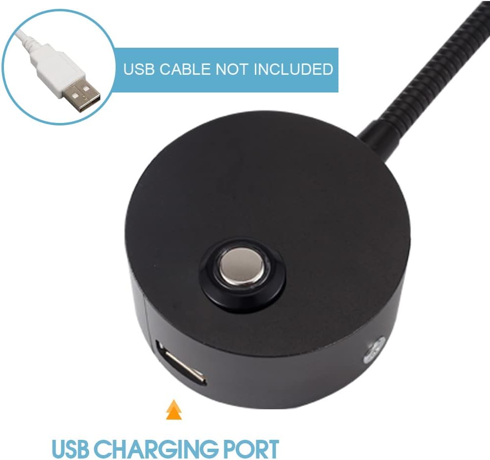 Dimmable RV Reading Light with USB Charging Port, DC 12V RV Interior Lights, Flexible LED Light Fixtures, Designed for Camper, Van, Boat and Motorhome (Black)
