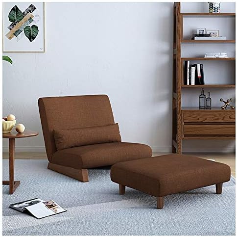 Floor Chair, Individual Folding Meditation Chair Adjustable Backrest with Removable Footstool Lazy Lounge Sofa Chair Japanese-Style for Reading Games, 3 Colour (Color : Bro